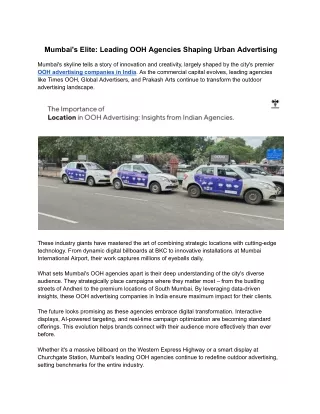 Mumbai's Elite: Leading OOH Agencies Shaping Urban Advertising