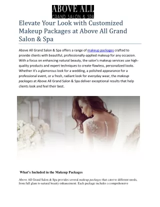 Elevate Your Look with Customized Makeup Packages at Above All Grand Salon & Spa