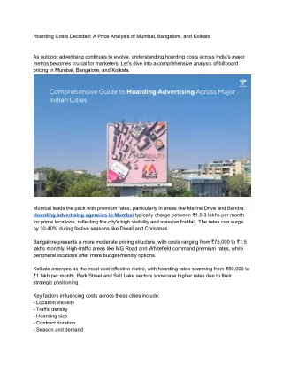 The Economic Impact of Hoarding Advertising: A Study of Key Cities