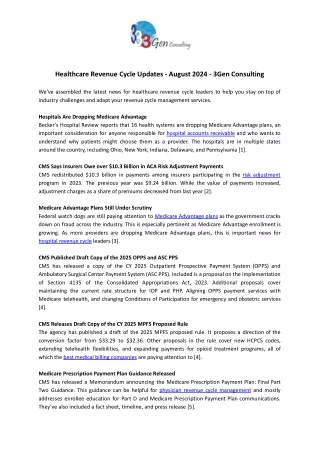 Healthcare Revenue Cycle Updates - August 2024 - 3Gen Consulting