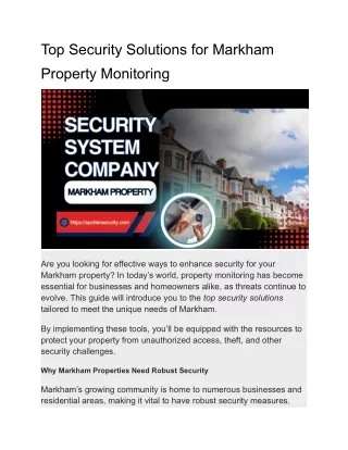 Top Security Solutions for Markham Property Monitoring