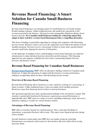 revenue based financing a smart solution