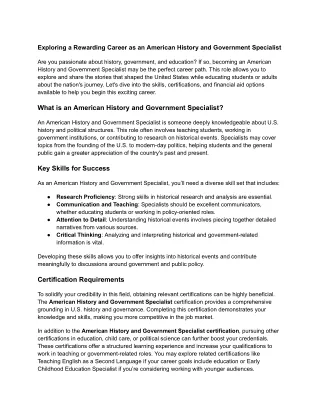 Exploring a Rewarding Career as an American History and Government Specialist