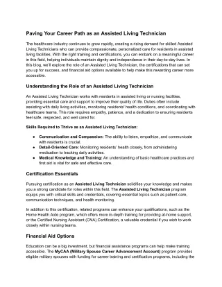 Paving Your Career Path as an Assisted Living Technician