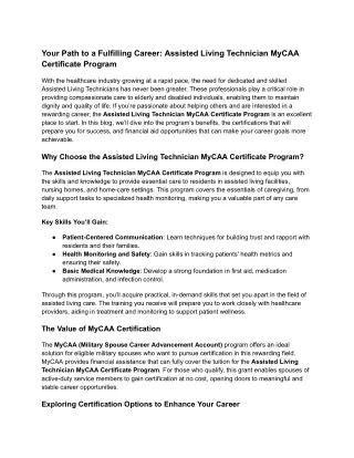Your Path to a Fulfilling Career_ Assisted Living Technician MyCAA Certificate Program