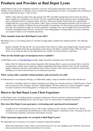 products and provider at bud depot lyons