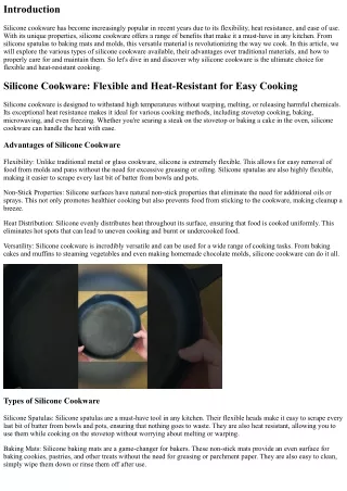 Silicone Cookware: Flexible and Heat-Resistant for Easy Cooking