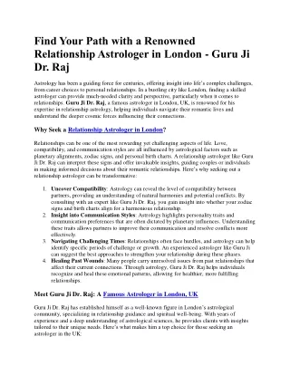 Find Your Path with a Renowned Relationship Astrologer in London