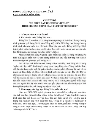 Tổ chức dạy học Tiếng Việt Lớp 1 theo Chương trình Giáo dục phổ thông 2018