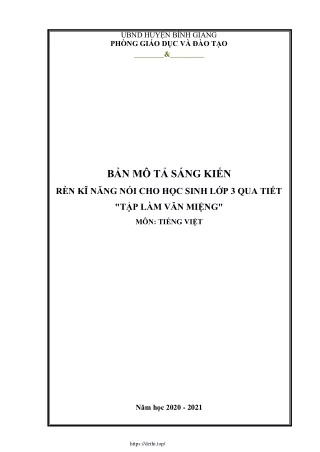Rèn kĩ năng nói cho học sinh Lớp 3 qua tiết “Tập làm văn miệng"