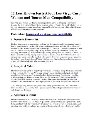 Leo Virgo Cusp Woman and Taurus Man Compatibility