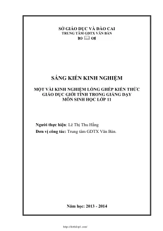 Lồng ghép kiến thức giáo dục giới tính trong giảng dạy môn Sinh học Lớp 11