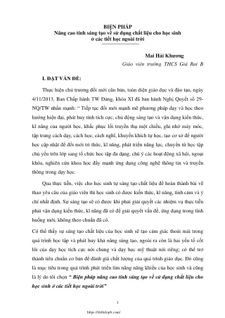 Nâng cao tính sáng tạo về sử dụng chất liệu cho HS ở các tiết học ngoài trời