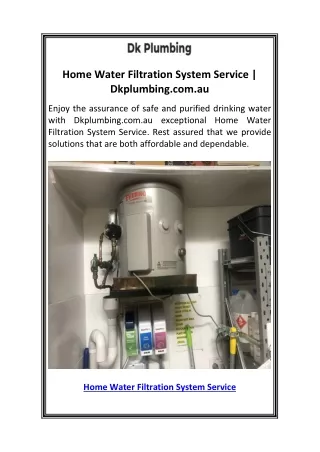 Home Water Filtration System Service  Dkplumbing.com.au