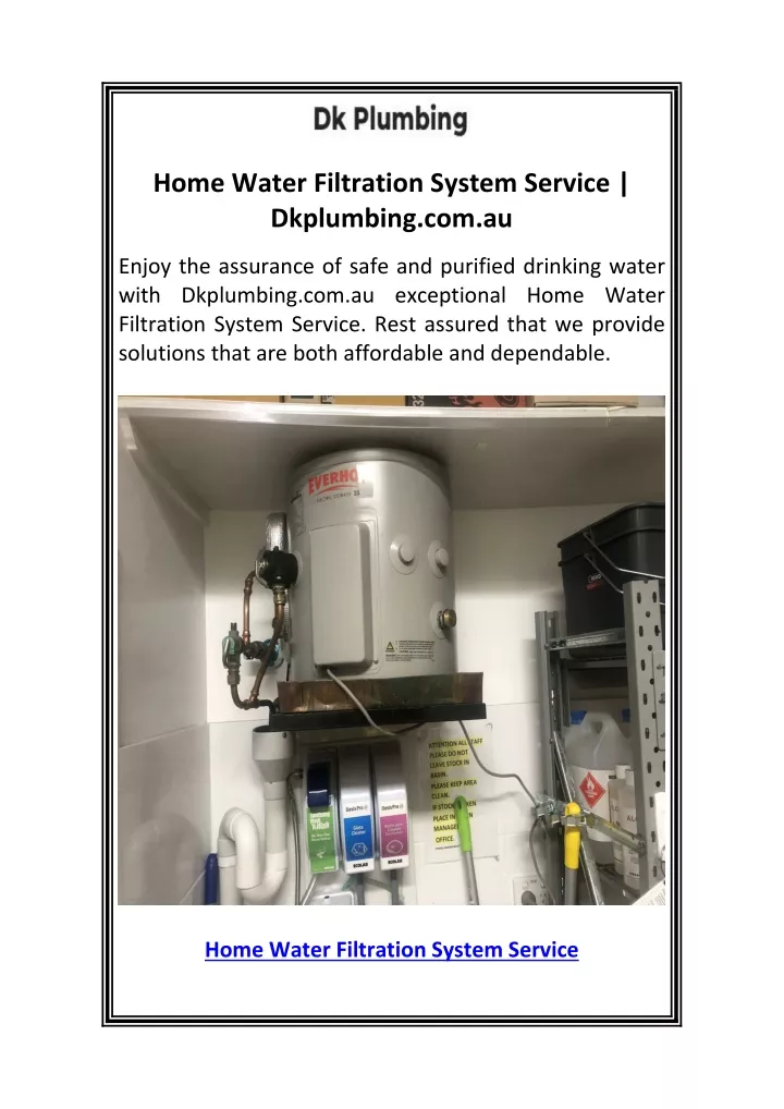 home water filtration system service dkplumbing