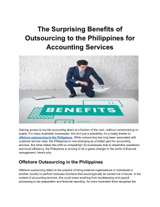 The Surprising Benefits of Outsourcing to the Philippines for Accounting Services