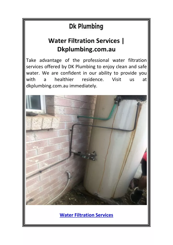 water filtration services dkplumbing com au