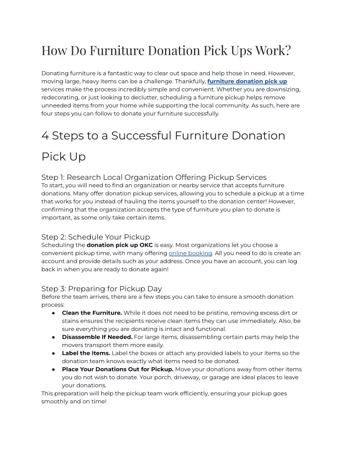 how do furniture donation pick ups work