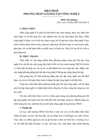 Biện pháp phương pháp giải bài tập Công nghệ 8