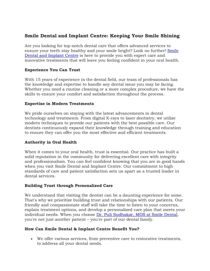 smile dental and implant centre keeping your