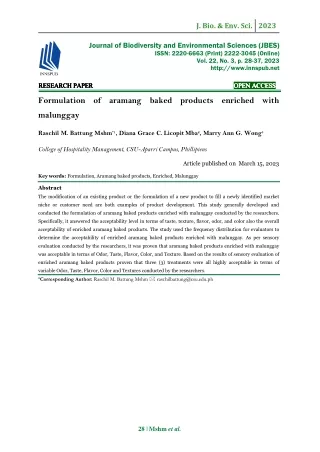 Formulation of aramang baked products enriched with malunggay