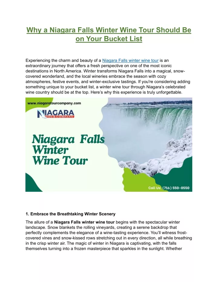 why a niagara falls winter wine tour should