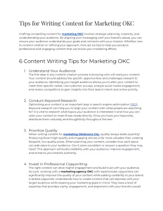 Tips for Writing Content for Marketing OKC