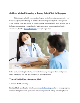 Guide to Medical Screening at Jurong Point Clinic in Singapore