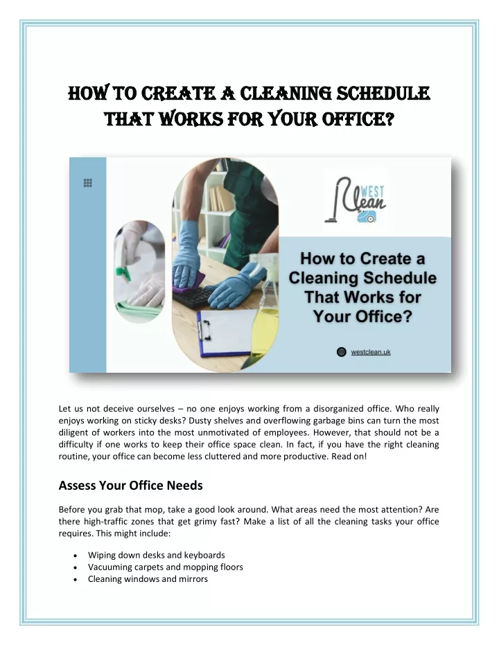 how to create a cleaning schedule how to create