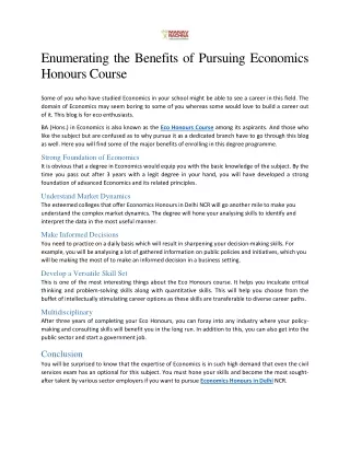 Enumerating the Benefits of Pursuing Economics Honours Course