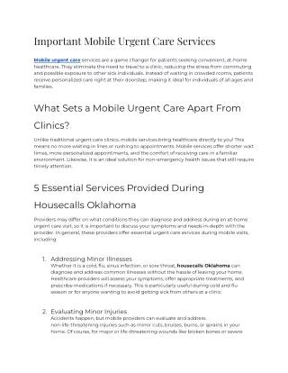 Important Mobile Urgent Care Services