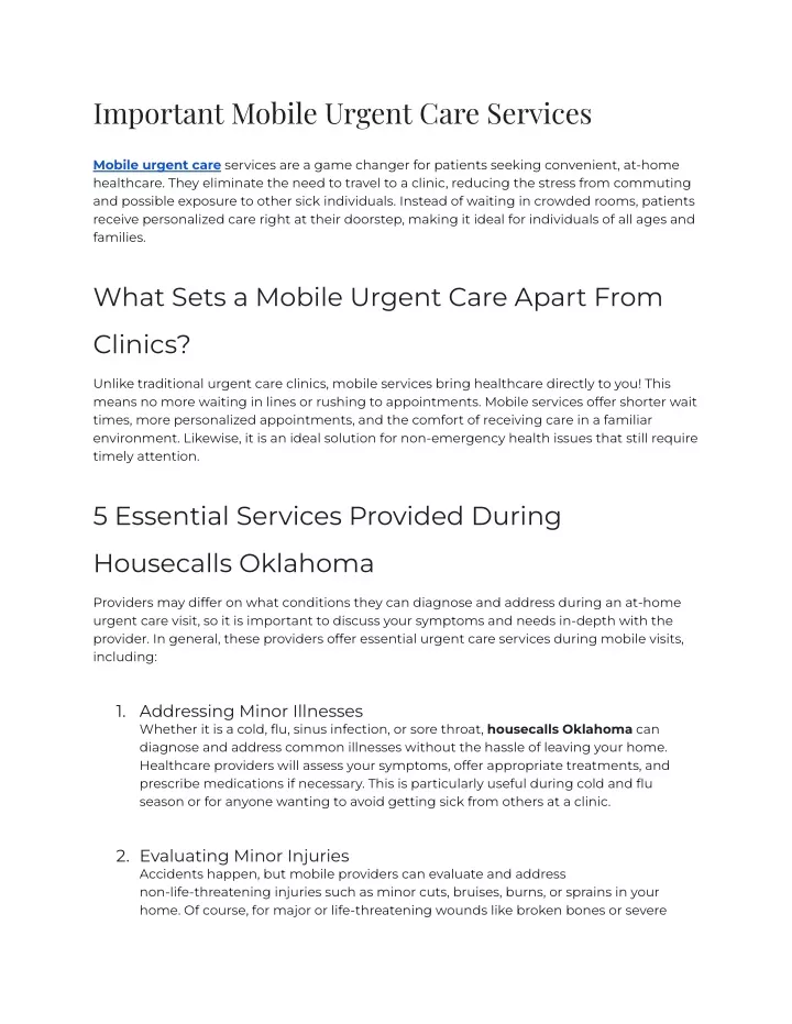 important mobile urgent care services