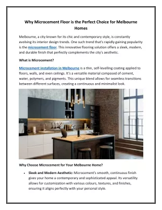Why Microcement Floor is the Perfect Choice for Melbourne Homes