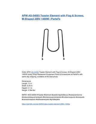 APW AS-54093 Toaster Element with Flag & Screws, M-Shaped 208V 1400W _ PartsFe