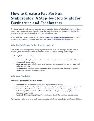How to Create a Pay Stub on StubCreator?