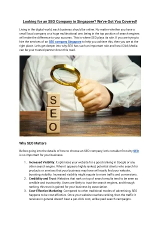 Looking for an SEO Company in Singapore