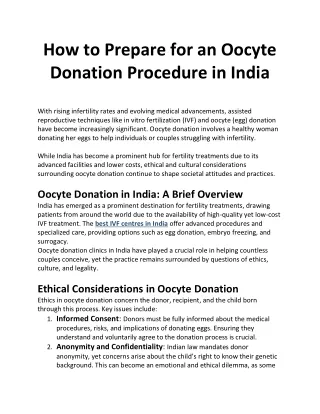 How to Prepare for an Oocyte Donation Procedure in India