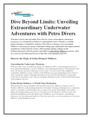 Dive Beyond Limits Unveiling Extraordinary Underwater Adventures with Petro Divers