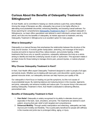 Curious About the Benefits of Osteopathy Treatment in Sittingbourne?