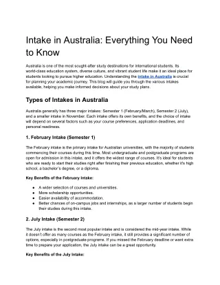 Australia Student Intake Guide: Key Dates & Insights for International Applicant