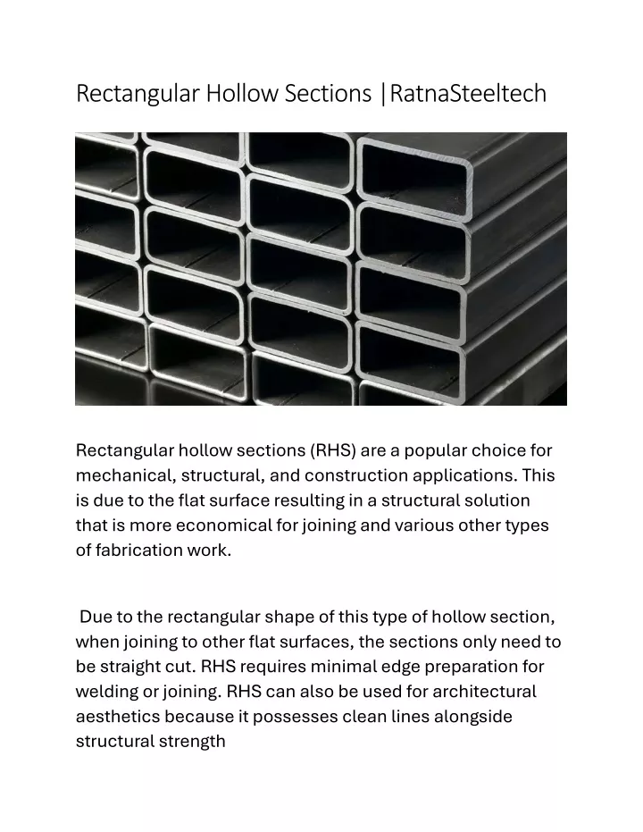 rectangular hollow sections ratnasteeltech