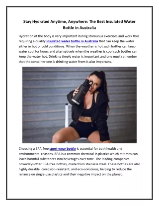 Stay Hydrated Anytime, Anywhere The Best Insulated Water Bottle in Australia