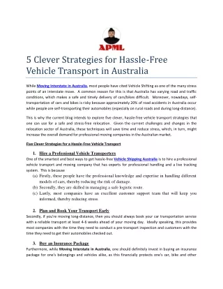 5 Clever Strategies for Hassle-Free Vehicle Transport in Australia