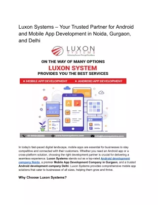 Luxon Systems – Your Trusted Partner for Android and Mobile App Development in N