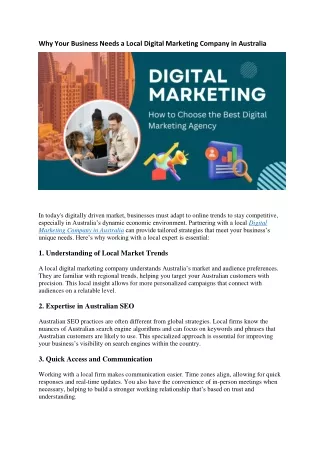 Why Your Business Needs a Local Digital Marketing Company in Australia