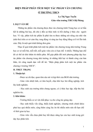 Biện pháp phân tích một tác phẩm văn chương ở trường THCS