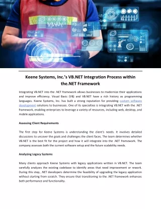 Keene Systems, Inc.’s VB.NET Integration Process within the.NET Framework