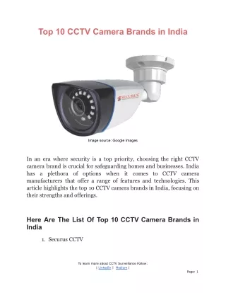 Top 10 CCTV Camera Brands in India