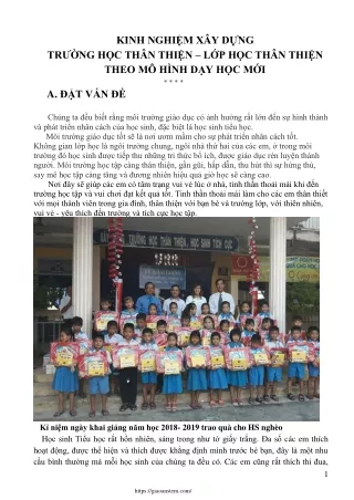 Kinh nghiệm xây dựng trường học và lớp học thân thiện theo mô hình dạy mới