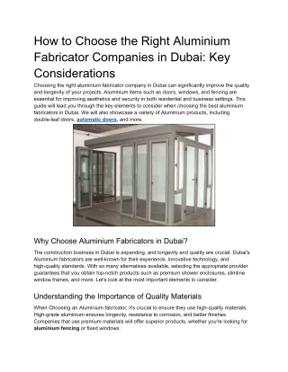 How to Choose the Right Aluminium Fabricator Companies in Dubai_ Key Considerations